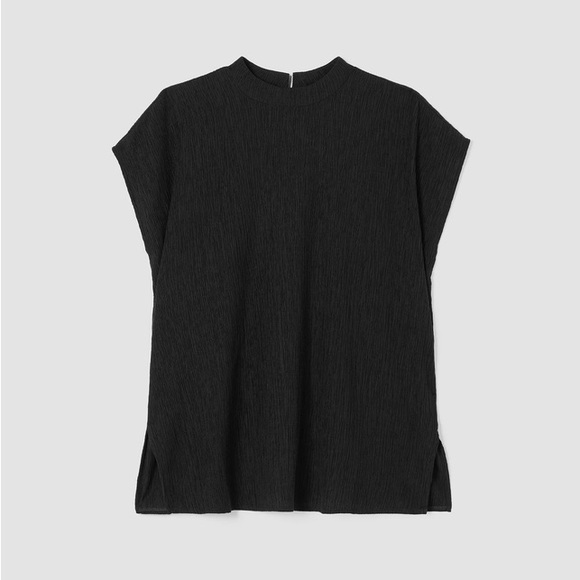 NWT Eileen Fisher Woven Plissé Mock Neck Top - Picture 5 of 5
